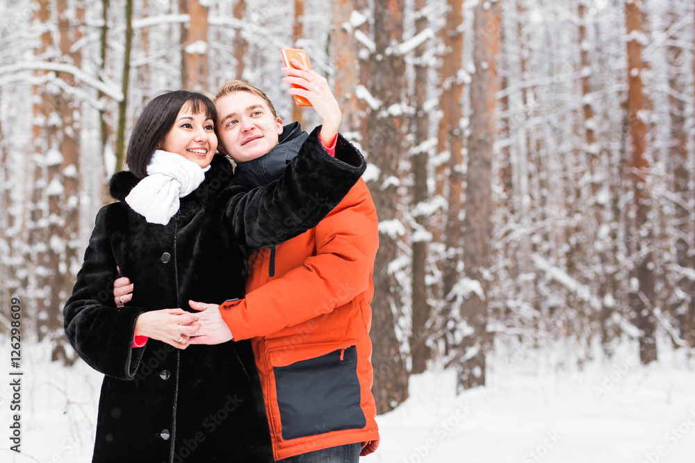 boyfriend girlfriend winter selfie on a walk boyfriend girlfriend winter selfie on a walk