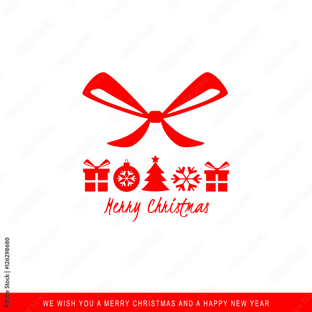 Christmas and New Year greeting card with decorations. Vector Illustration.