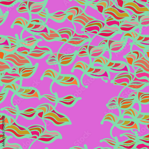 Bright leaves, abstraction fantasy. Vector seamless pattern.