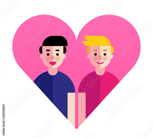 Colorful cute isolated vector illustration of pink heart and gay couple