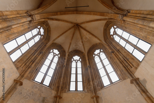 The ceiling of St. Salvator Church. It is early Gothic construction and together with convent of the Order of Poor Ladies belongs to the St. Agnes Convent. It is important cultural landmark.