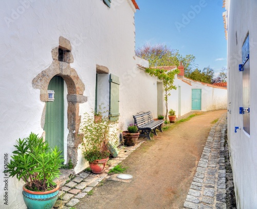 Jolie rue typique de l'île de Noirmoutier en Vendée