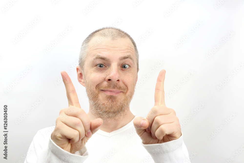 man in a white robe pointing fingers the size of an object man in a white robe pointing fingers the size of an object