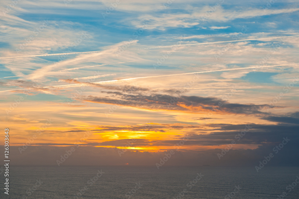 Beautiful sunset. Atlantic Ocean, Cabo da Roca (Cape Roca), Portugal