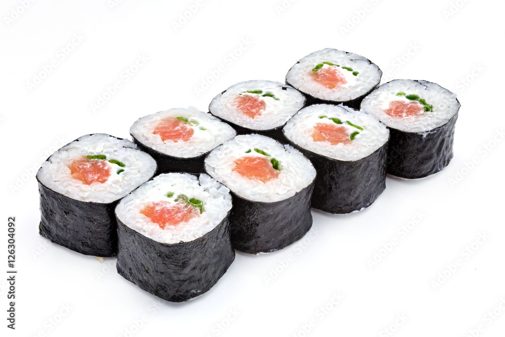 Japanese seafood sushi , roll on a white, isolated Japanese seafood sushi , roll on a white, isolated