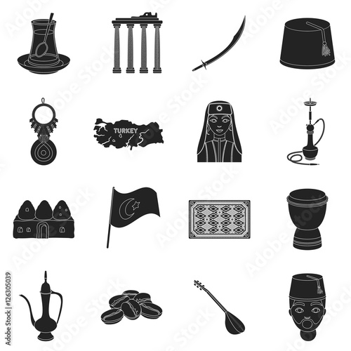 Turkey set icons in black style. Big collection of Turkey vector symbol stock illustration