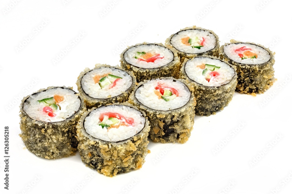 Japanese seafood sushi , roll on a white, isolated Japanese seafood sushi , roll on a white, isolated