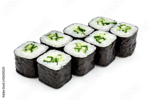 Fotografi Japanese seafood sushi , roll on a white, isolated