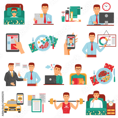 Man Daily Routine Icon Set