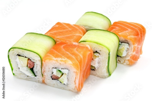 Japanese seafood sushi , roll on a white, isolated photo