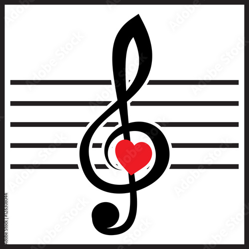 illustration with treble clef and heart on white background