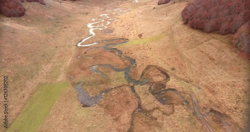 Aerial footage of a waley and a wriggly river floating through it... photo