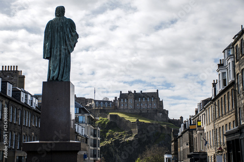 Edinburgh city Sculptue look at historic Castle Rock photo