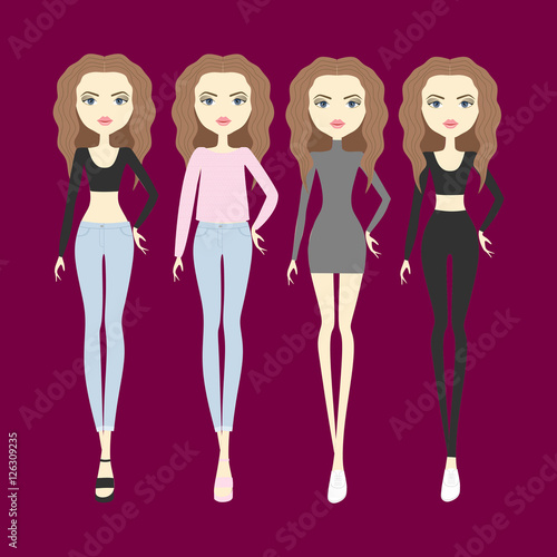 Set vector fashion girls. young woman with color hair and trendy