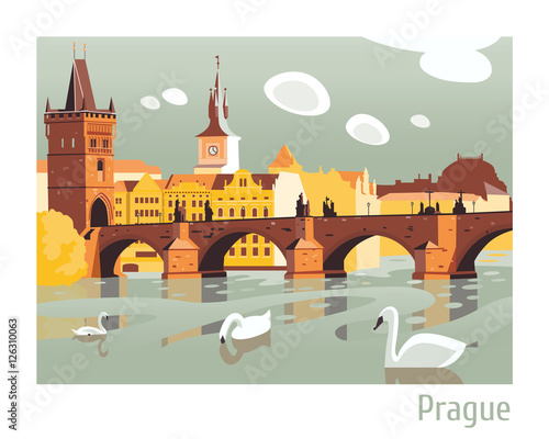 Prague Charles Bridge vector Illustration