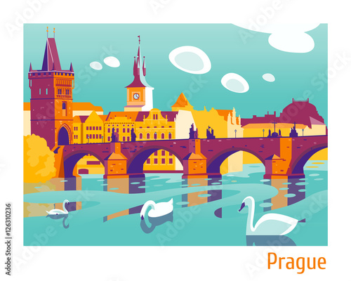 Prague Charles Bridge vector Illustration