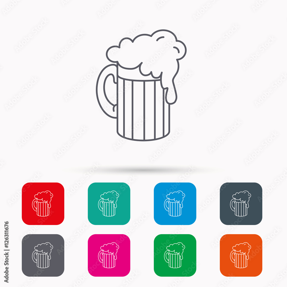 Beer icon. Glass of alcohol drink sign. Brewery symbol. Linear icons in squares on white background. Flat web symbols. Vector Beer icon. Glass of alcohol drink sign. Brewery symbol. Linear icons in squares on white background. Flat web symbols. Vector