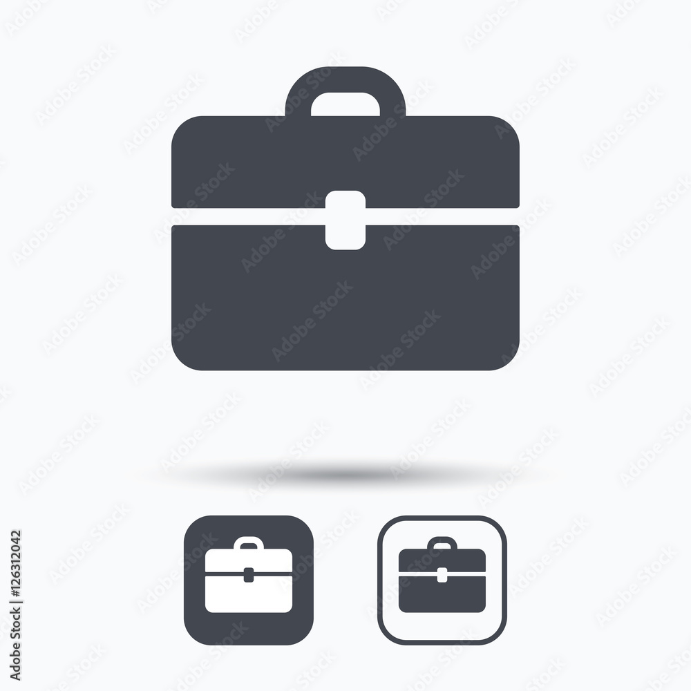 Briefcase icon. Diplomat handbag symbol. Business case sign. Square buttons with flat web icon on white background. Vector Briefcase icon. Diplomat handbag symbol. Business case sign. Square buttons with flat web icon on white background. Vector