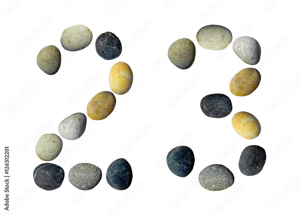 Digits 2, 3 made of pebbles.
