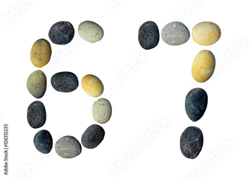 Digits 6, 7 made of pebbles.