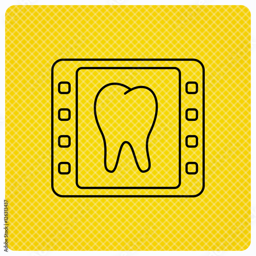 Dental x-ray icon. Orthodontic roentgen sign. Linear icon on orange background. Vector