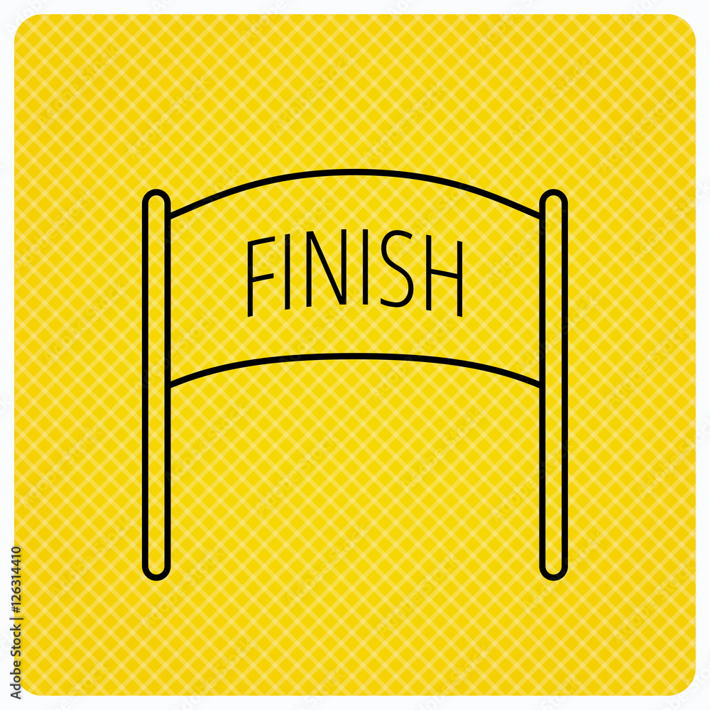 Finish banner icon. Marathon checkpoint sign. Linear icon on orange background. Vector Finish banner icon. Marathon checkpoint sign. Linear icon on orange background. Vector