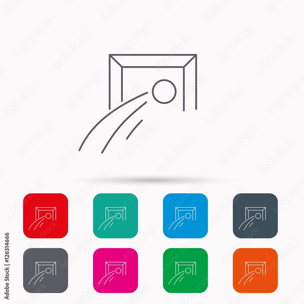Football goalkeeper icon. Soccer sport sign. Team goal game symbol. Linear icons in squares on white background. Flat web symbols. Vector Football goalkeeper icon. Soccer sport sign. Team goal game symbol. Linear icons in squares on white background. Flat web symbols. Vector