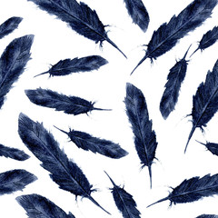 Papier peint photo Plumes aquarelles patrons Plumes oiseaux bleus aquarelle bohème  © yuliya_derbisheva