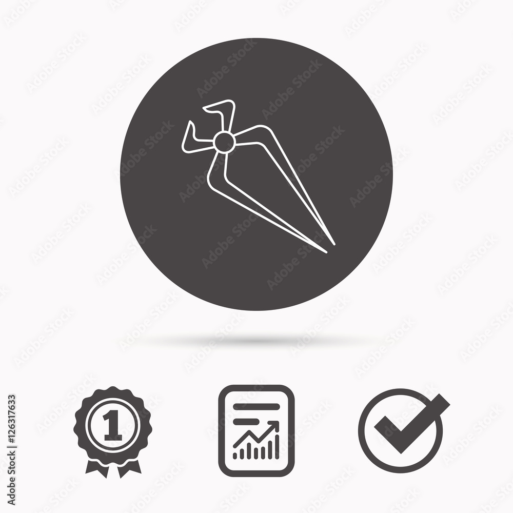 Nippers icon. Repairing service tool sign. Report document, winner award and tick. Round circle button with icon. Vector Nippers icon. Repairing service tool sign. Report document, winner award and tick. Round circle button with icon. Vector