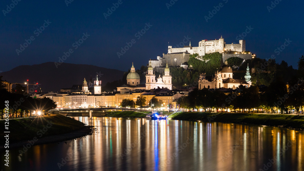 Fototapeta premium Salzburg night scape with copy space