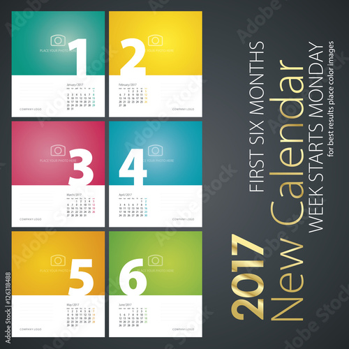Wallpaper Mural New Year wall calendar 2017 colorful first six months white color background Torontodigital.ca