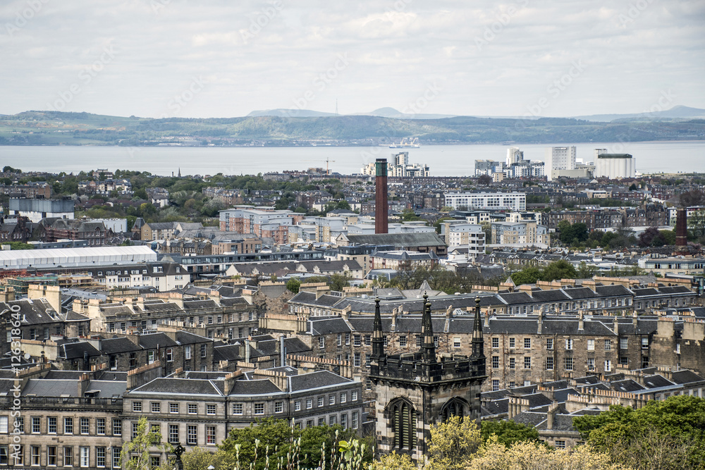 Edinburgh city view from historic Calton Hill