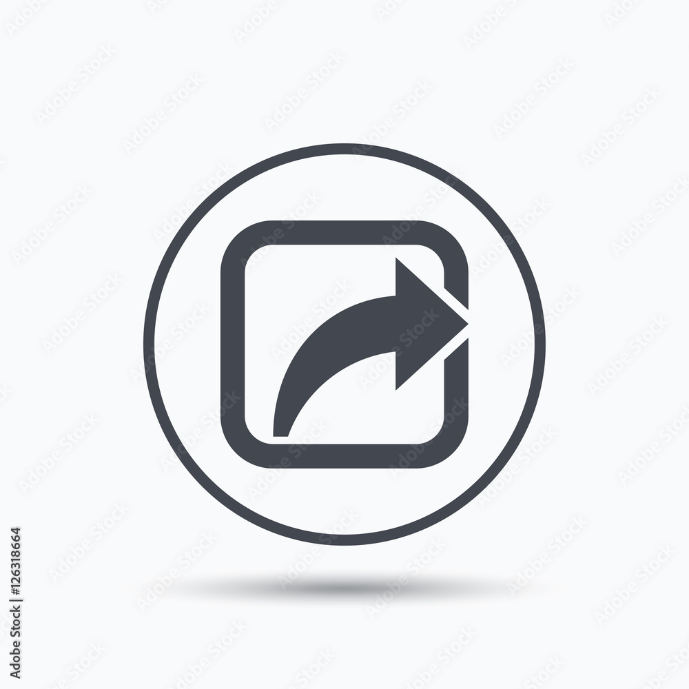 Share icon. Send social media information symbol. Circle button with flat web icon on white background. Vector Share icon. Send social media information symbol. Circle button with flat web icon on white background. Vector