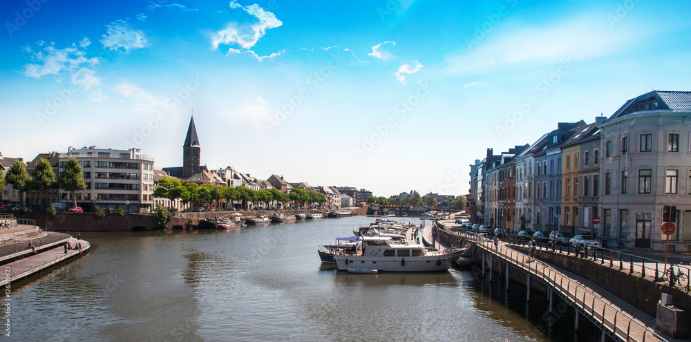 Fototapeta premium Cityscape of the city of Gent in Belgium. Beautiful medeival style.