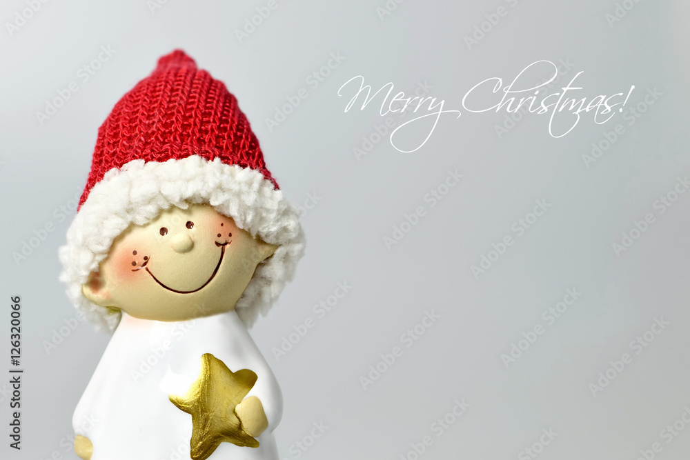 Merry Christmas card with cute Christmas elf Merry Christmas card with cute Christmas elf