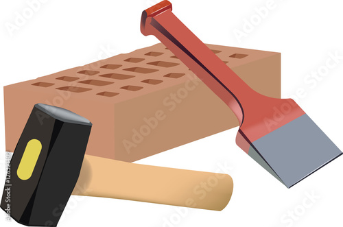  martello con mattoni di terracotta e scalpello rosso