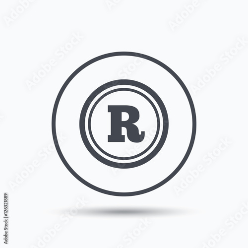 Registered trademark icon. Intellectual work protection symbol. Circle button with flat web icon on white background. Vector