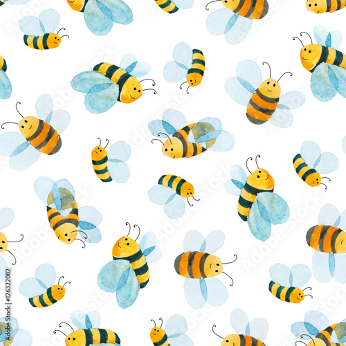 watercolor pattern of smiling bee