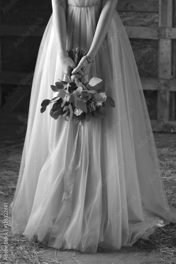 The bride's bouquet. Black and white. Close-up. The bride's bouquet. Black and white. Close-up.