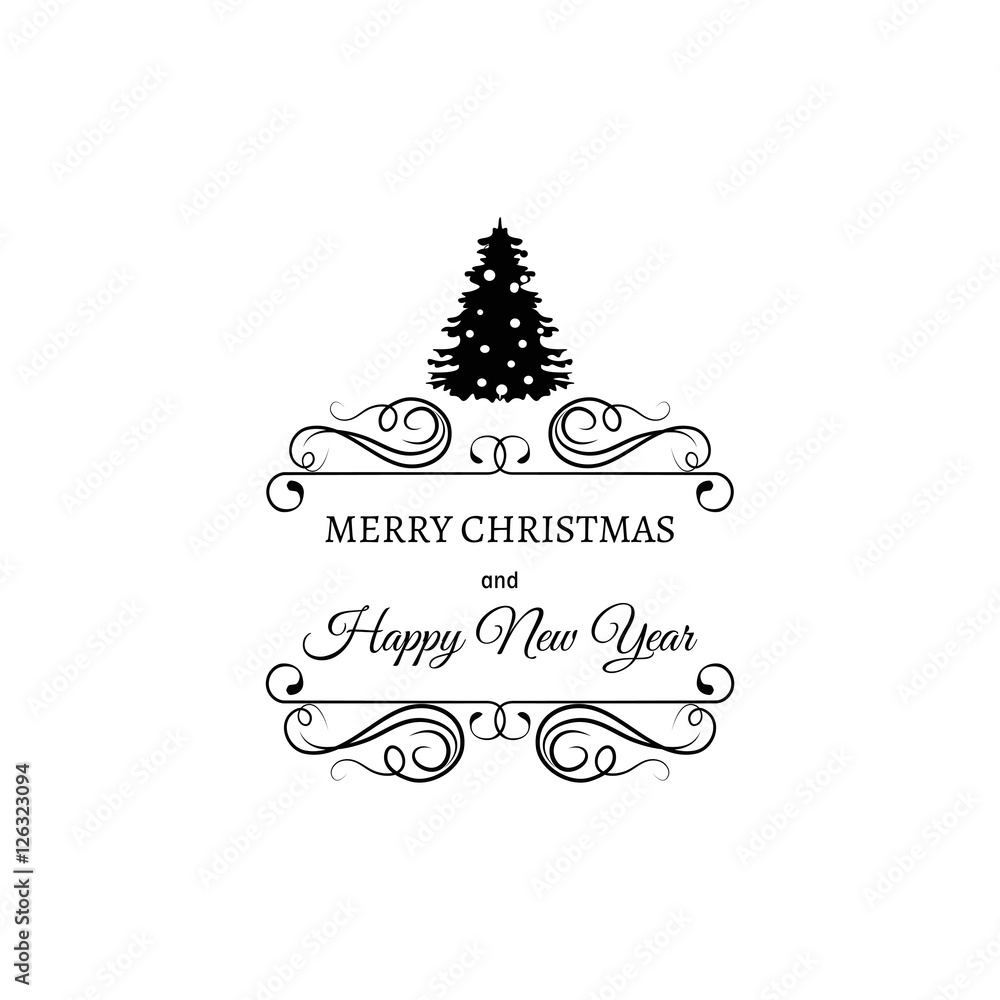 Christmas Tree. Merry Christmas and Happy New Year Label. Template for Greeting cards. Christmas Tree. Merry Christmas and Happy New Year Label. Template for Greeting cards.