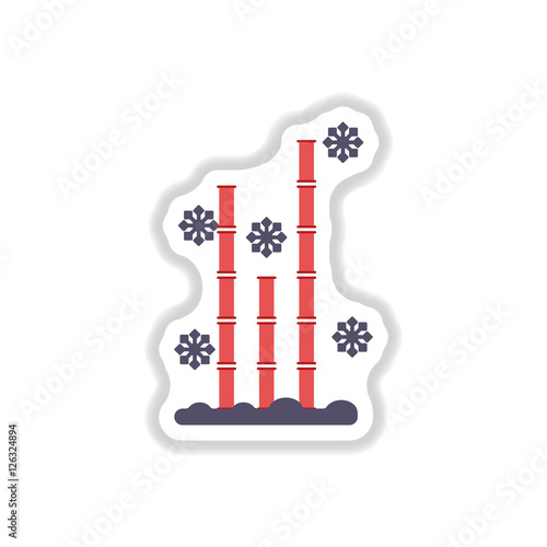 Vector illustration of bamboo and snow in paper sticker style