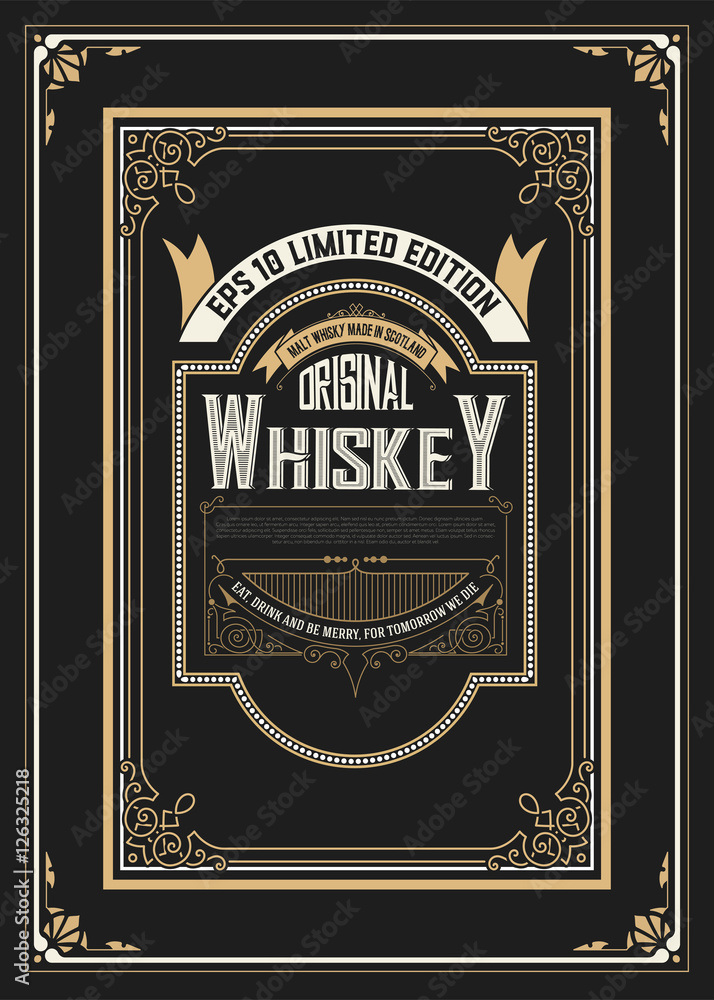 Vintage label design for Whiskey and Wine label, Restaurant bann