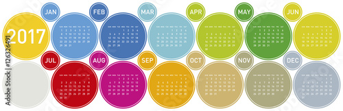 Colorful Calendar for year 2017 in a circles theme, in vector format