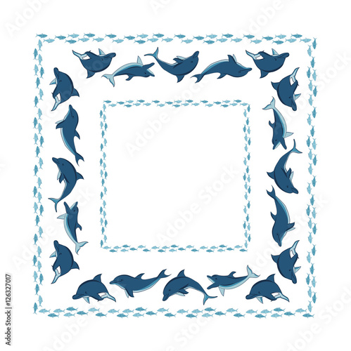 frame with an ornament of dolphins and fish