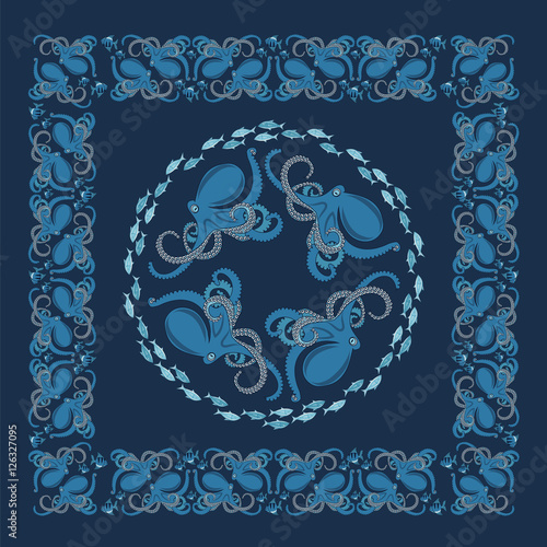 background with ornament of octopus and fish