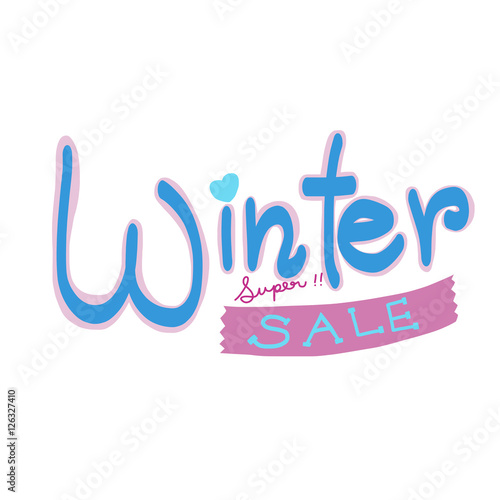 Winter super sale cute word on white background