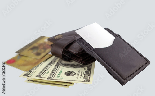 wallet with dollars, gold card and clean business card for your