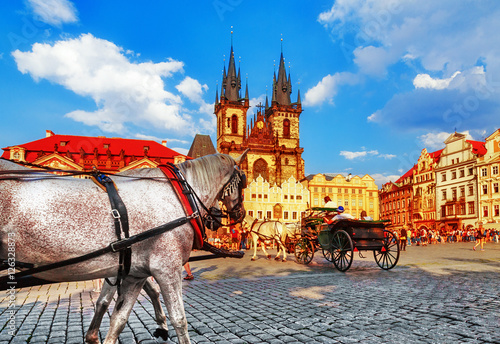 horse-drawn carriage in Old Town Square in Prague, Czech Republic