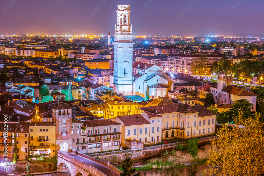 Fototapeta premium Aerial view of Verona. Italy. Beautiful sunset panorama. Travel photography.