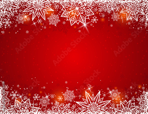 Red background with  frame of snowflakes and stars,  vector